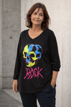 T-shirt Rock Skull noir à manches longues, vue portée