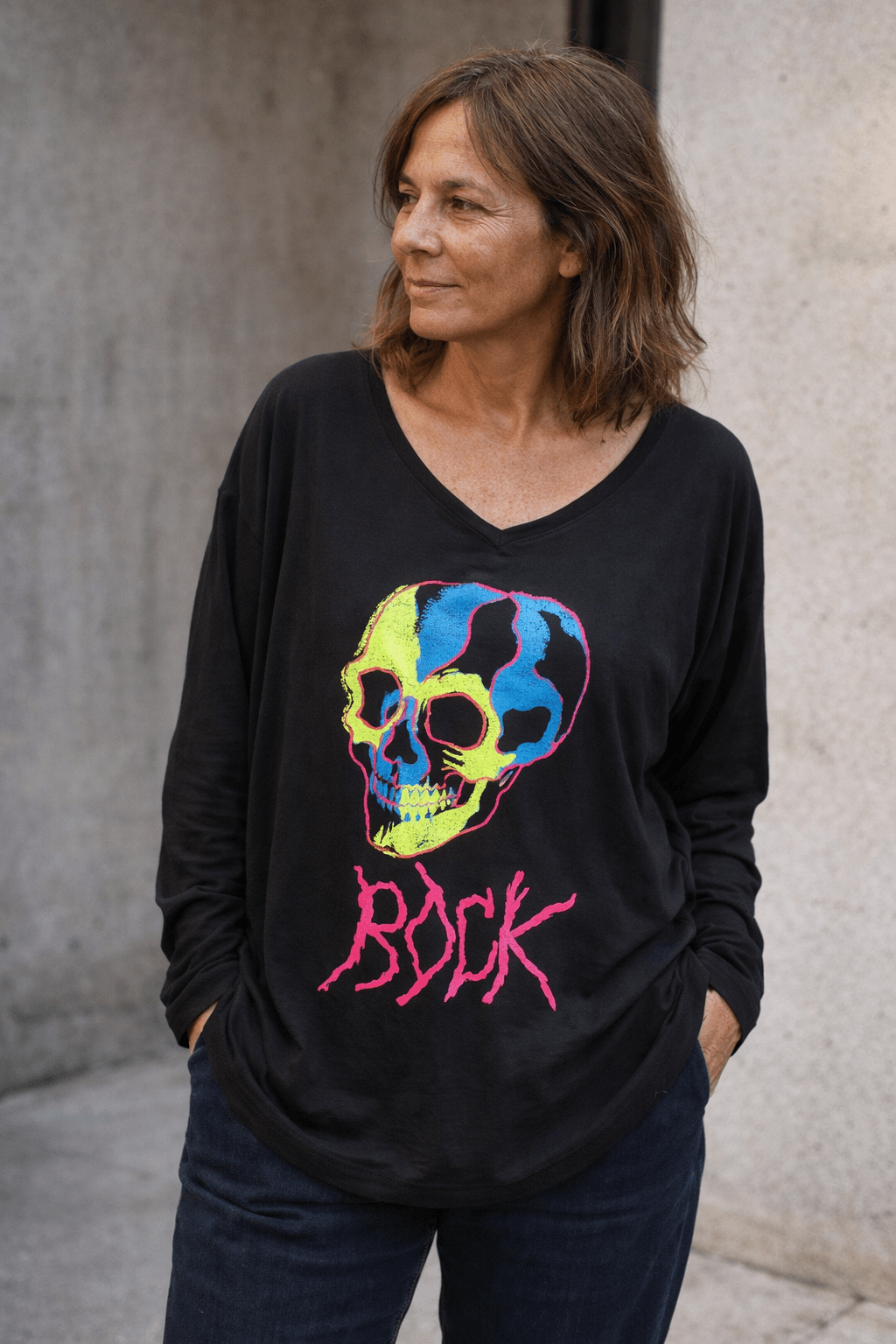 T-shirt Rock Skull noir, look urbain de face