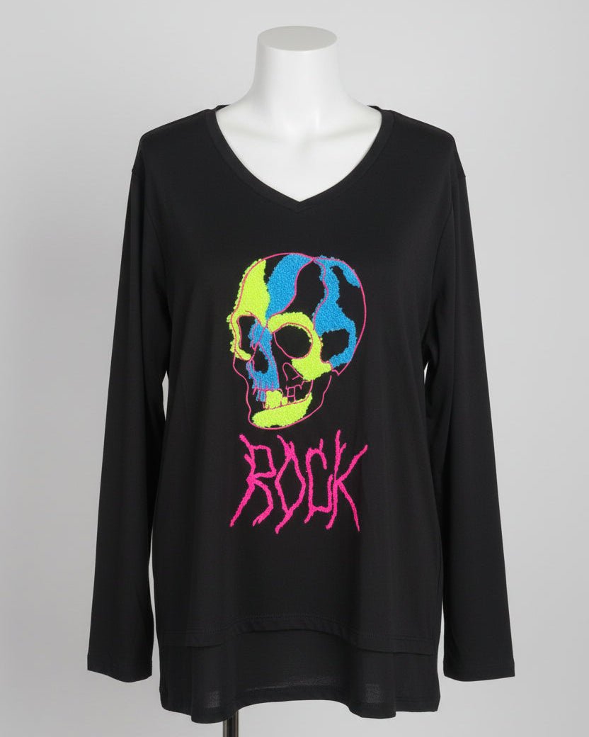 T-shirt Rock Skull noir à coupe fluide, vue de face