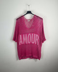 Tunique Amour fuchsia femme en maille ajourée avec inscription devant, vue de face
