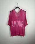 Tunique Amour fuchsia femme en maille ajourée avec inscription devant, vue de face