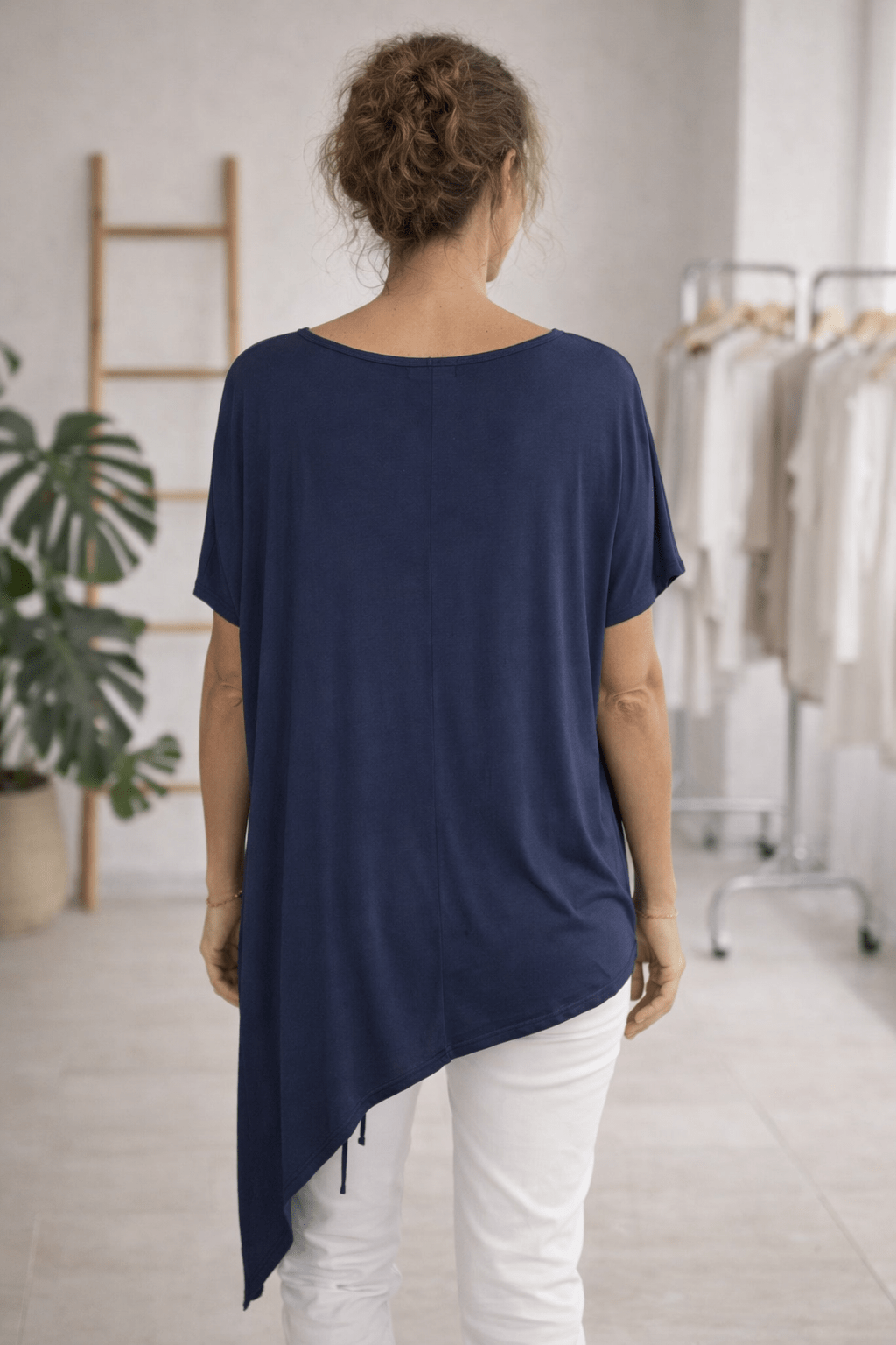 Tunique Asymétrique Drapée Marine — 36 au 44 - Mam’s Ailes