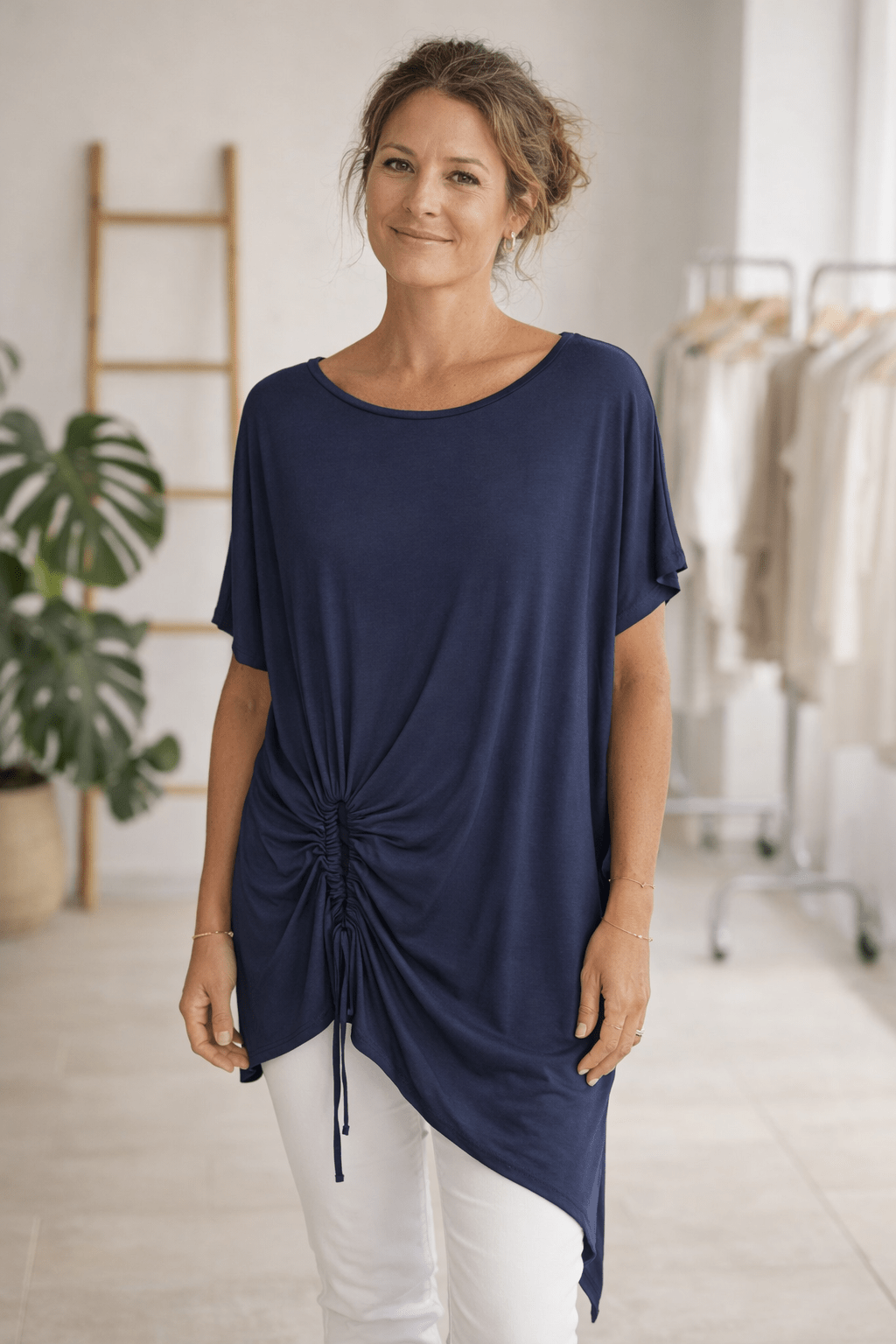 Tunique Asymétrique Drapée Marine — 36 au 44 - Mam’s Ailes