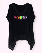 Tunique bohème asymétrique couleur noire - Mam's Ailes