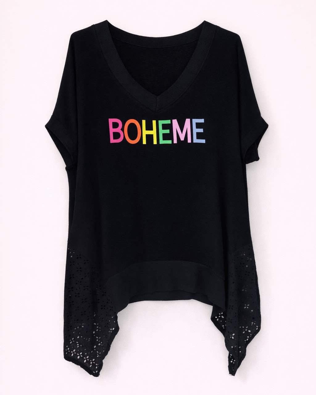 Tunique Bohème Col V Détails Ajourés — Made in Italy - Mam’s AilesNoir