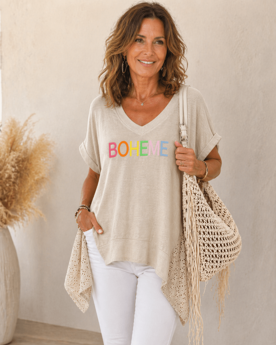 Tunique Bohème Col V Détails Ajourés — Made in Italy - Mam’s AilesNoir