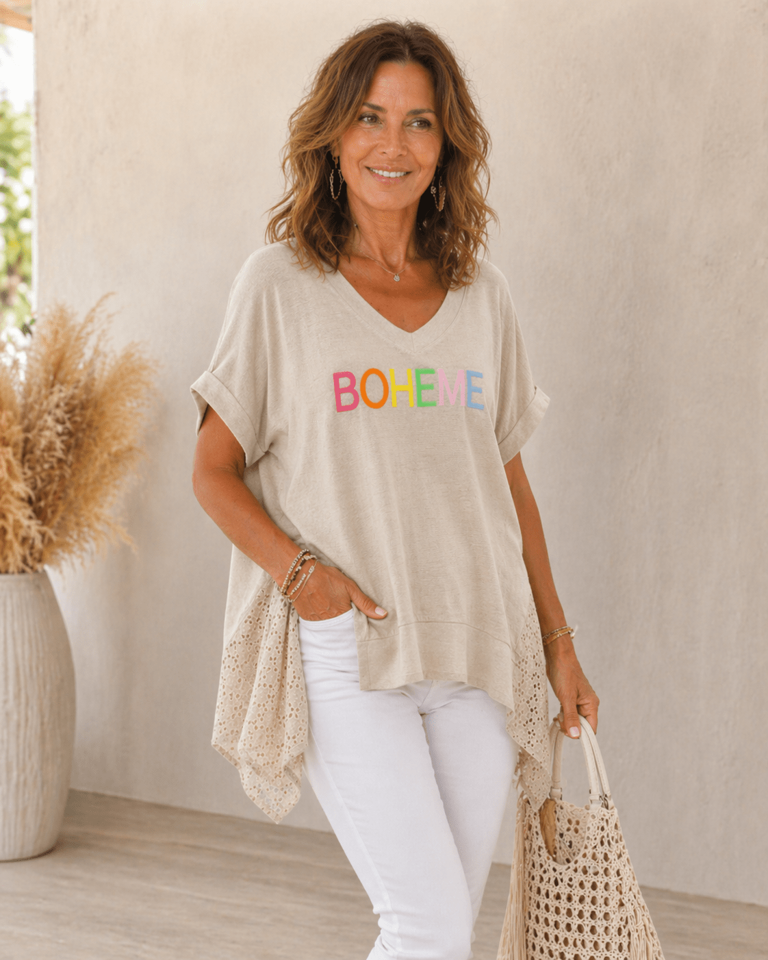 Tunique Bohème Col V Détails Ajourés — Made in Italy - Mam’s AilesNoir