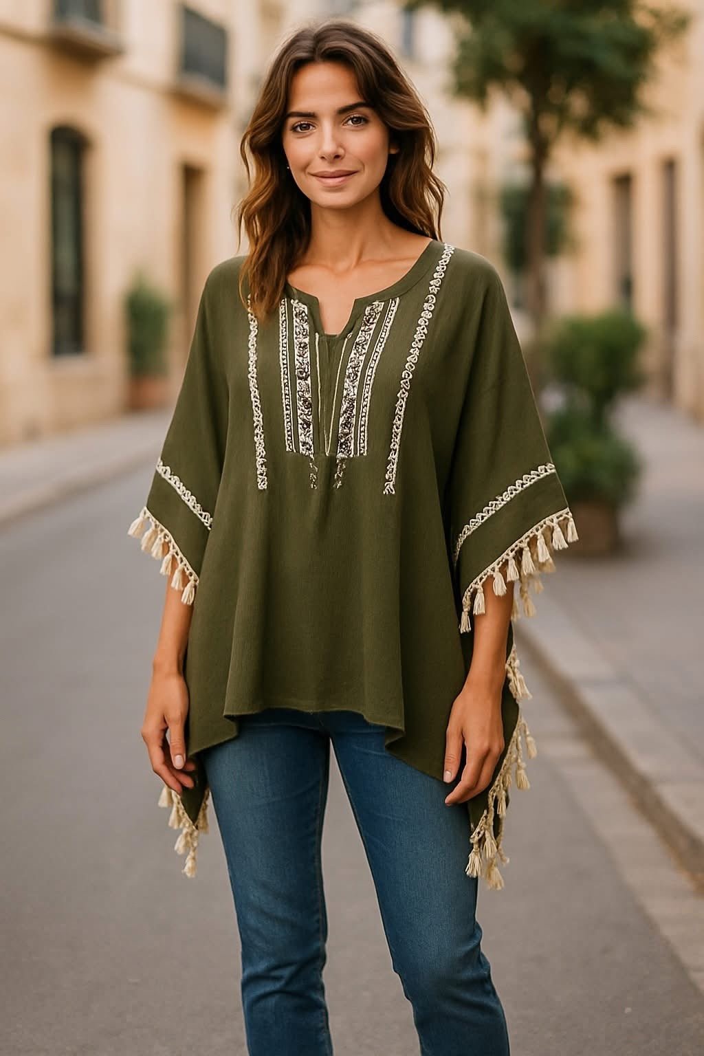 Tunique Bohème Manches Foulard — Du 36 au 48 - Mam’s AilesKaki