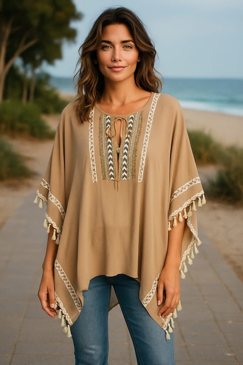 Tunique Bohème Manches Foulard — Du 36 au 48 - Mam’s AilesKaki