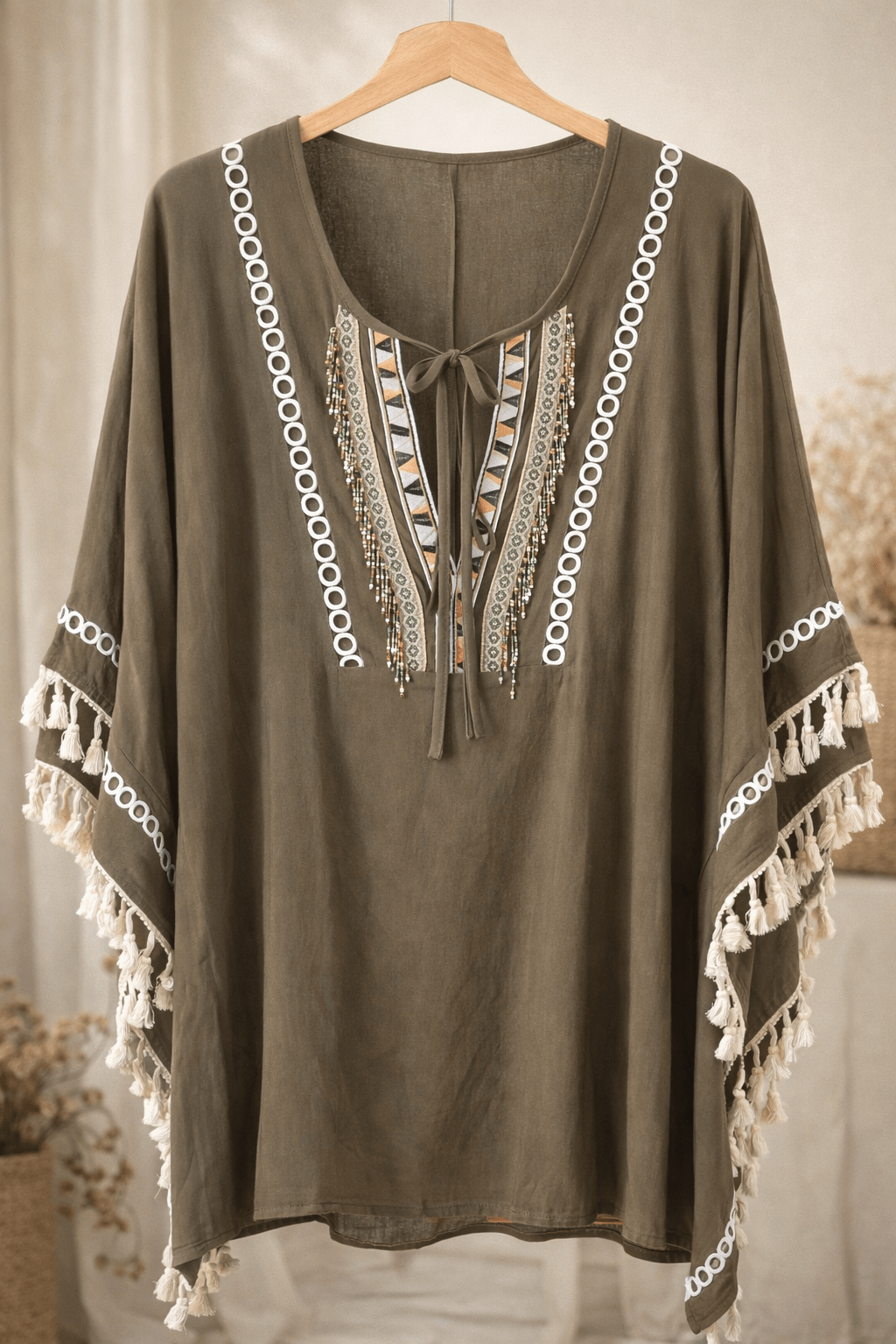 Tunique Bohème Manches Foulard — Du 36 au 48 - Mam’s AilesKaki