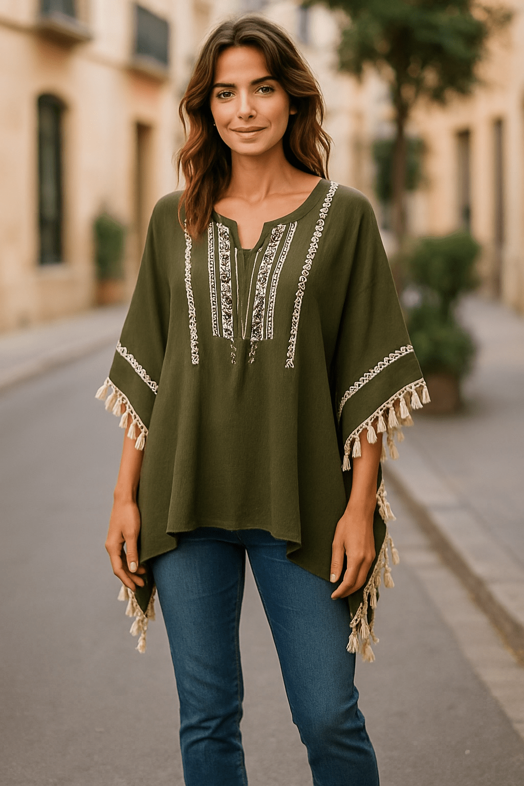 Tunique Caftan Brodée & Pompons - Mam’s Ailes