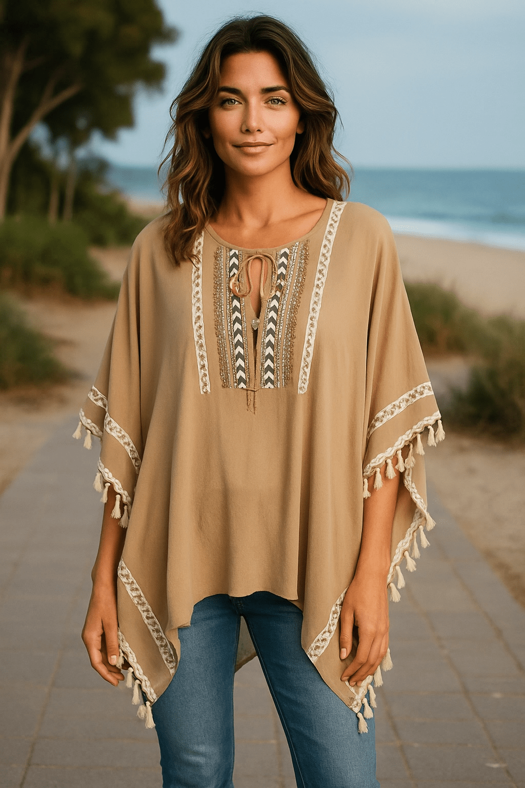 Tunique Caftan Brodée & Pompons - Mam’s Ailes
