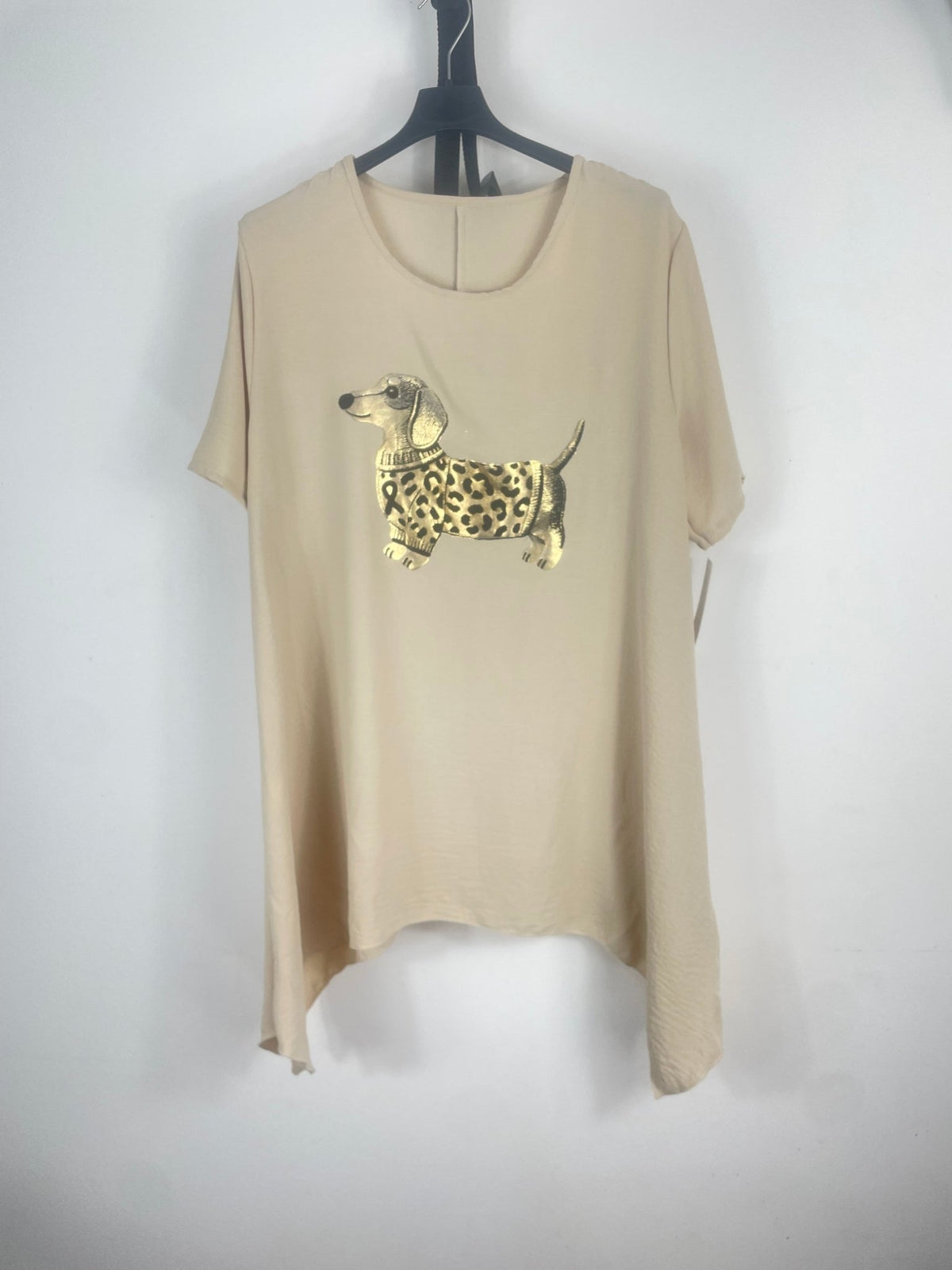 Tunique Léonie écrue femme avec motif chien doré et coupe ample