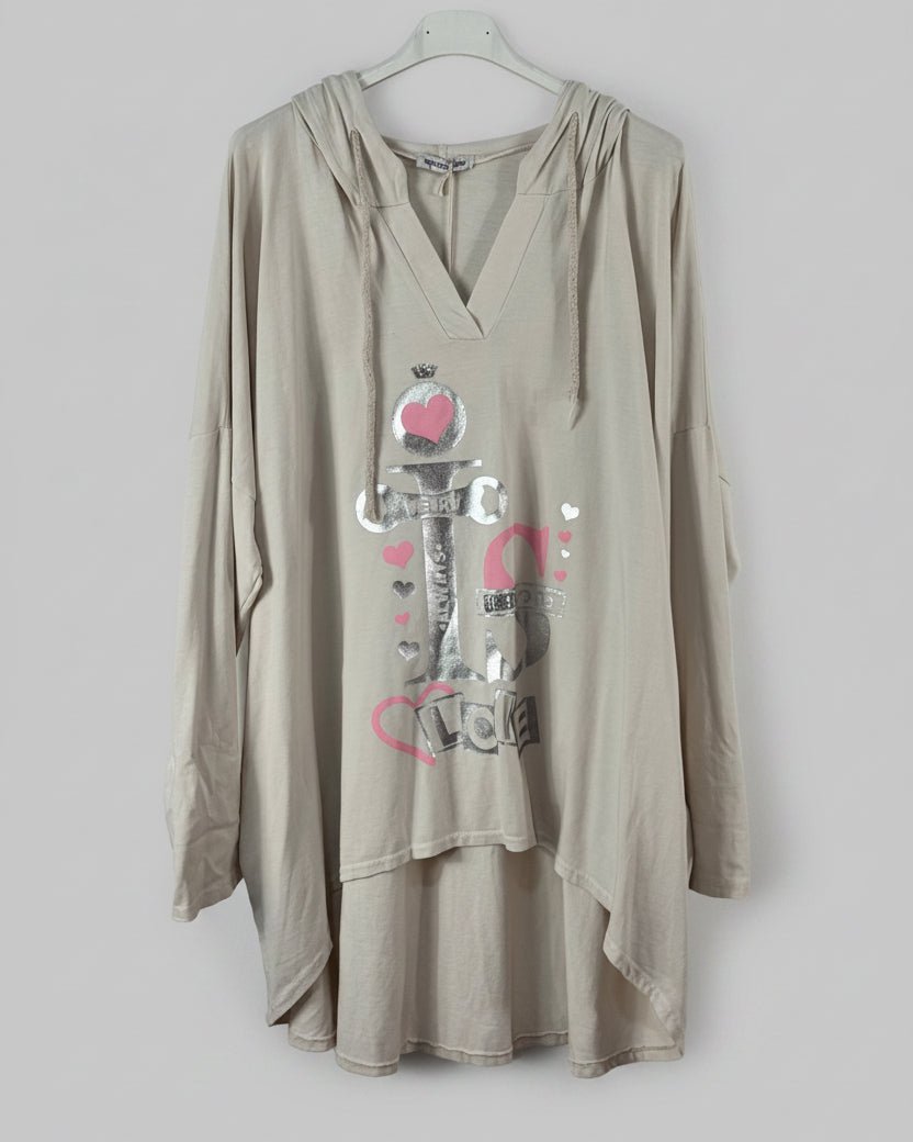 Tunique Queen Good beige loose et asymétrique sur cintre