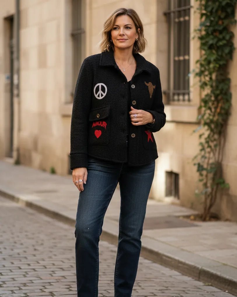 Veste Badges noire avec poches plaquées