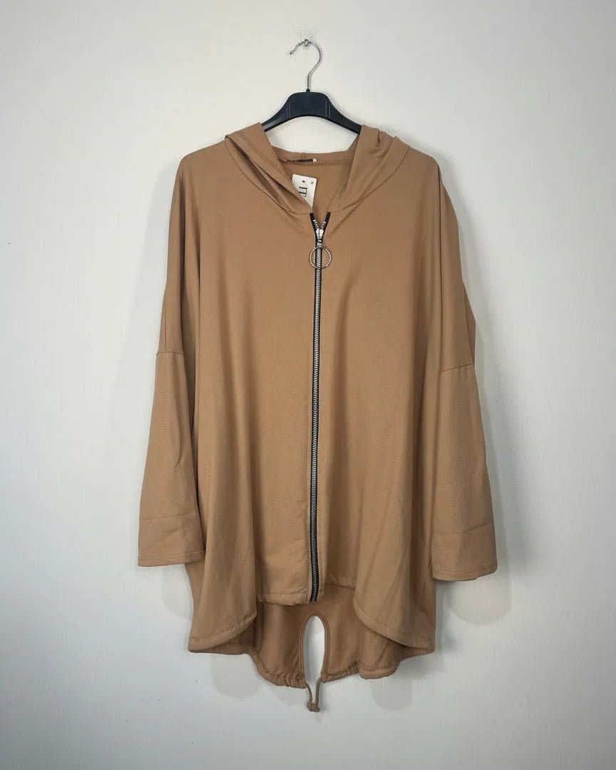 Veste oversize camel capuche devant uni – Made in Italy

