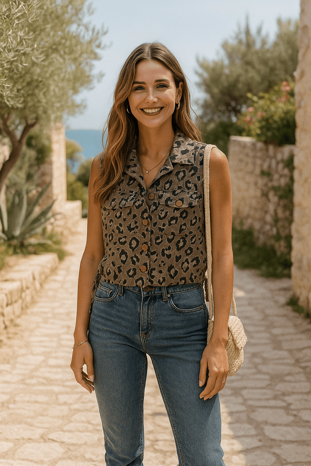 Veste Sans Manches Léopard Taupe - Mam’s Ailes