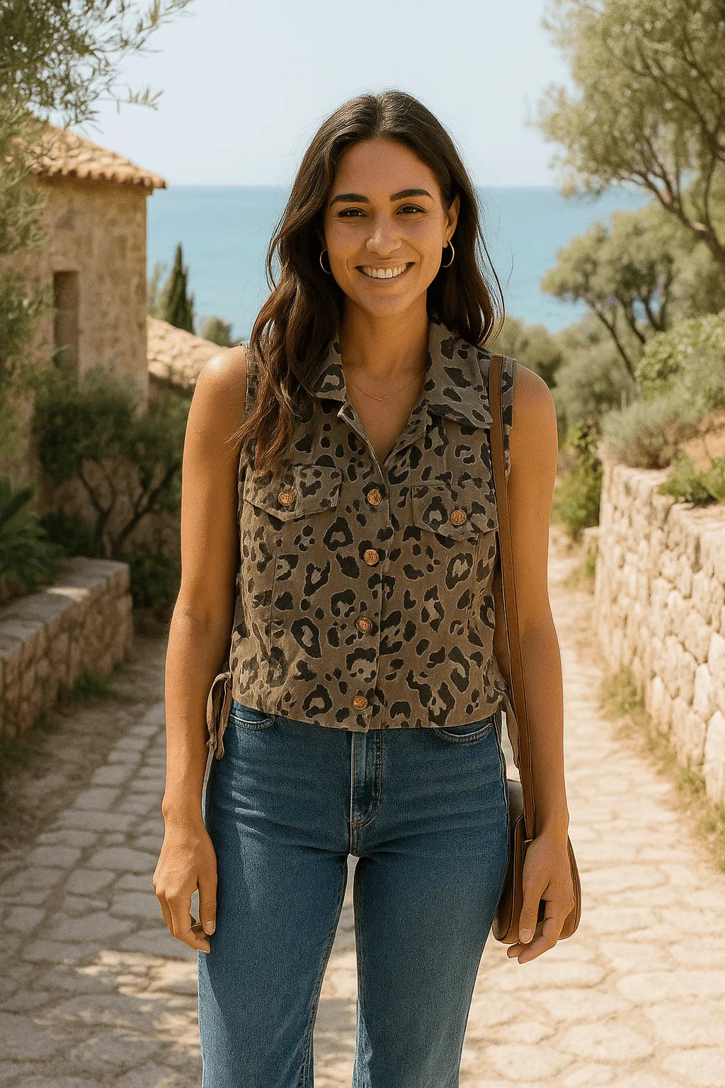 Veste Sans Manches Léopard Taupe - Mam’s Ailes