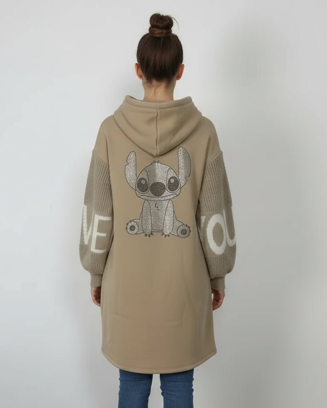 Veste sweat camel LOVE & Stitch manches tricot LOVE – Made in Italy
