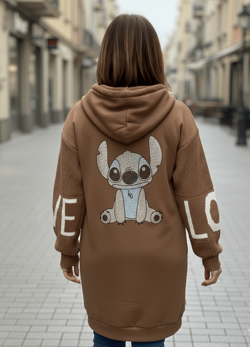 Veste Sweat LOVE & Stitch – Manches Tricot LOVE – Print Stitch Dos – Jusqu'au 48 – Made in Italy
