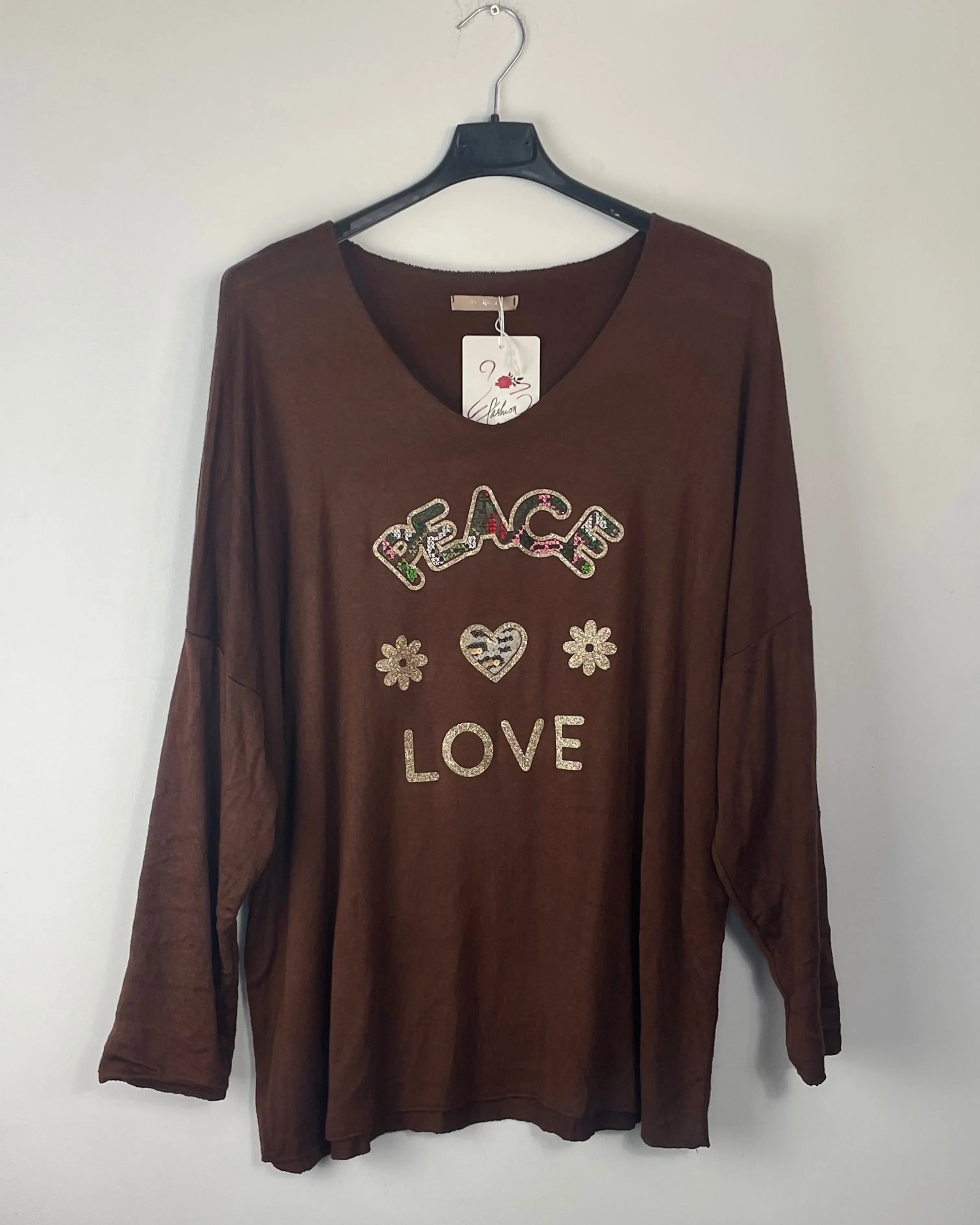pull  Peace & Love matières douces, coupe fluide couleur chocolat