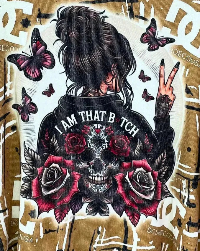 Tunique imprimée I am that bitch, style rebelle chic pour femme