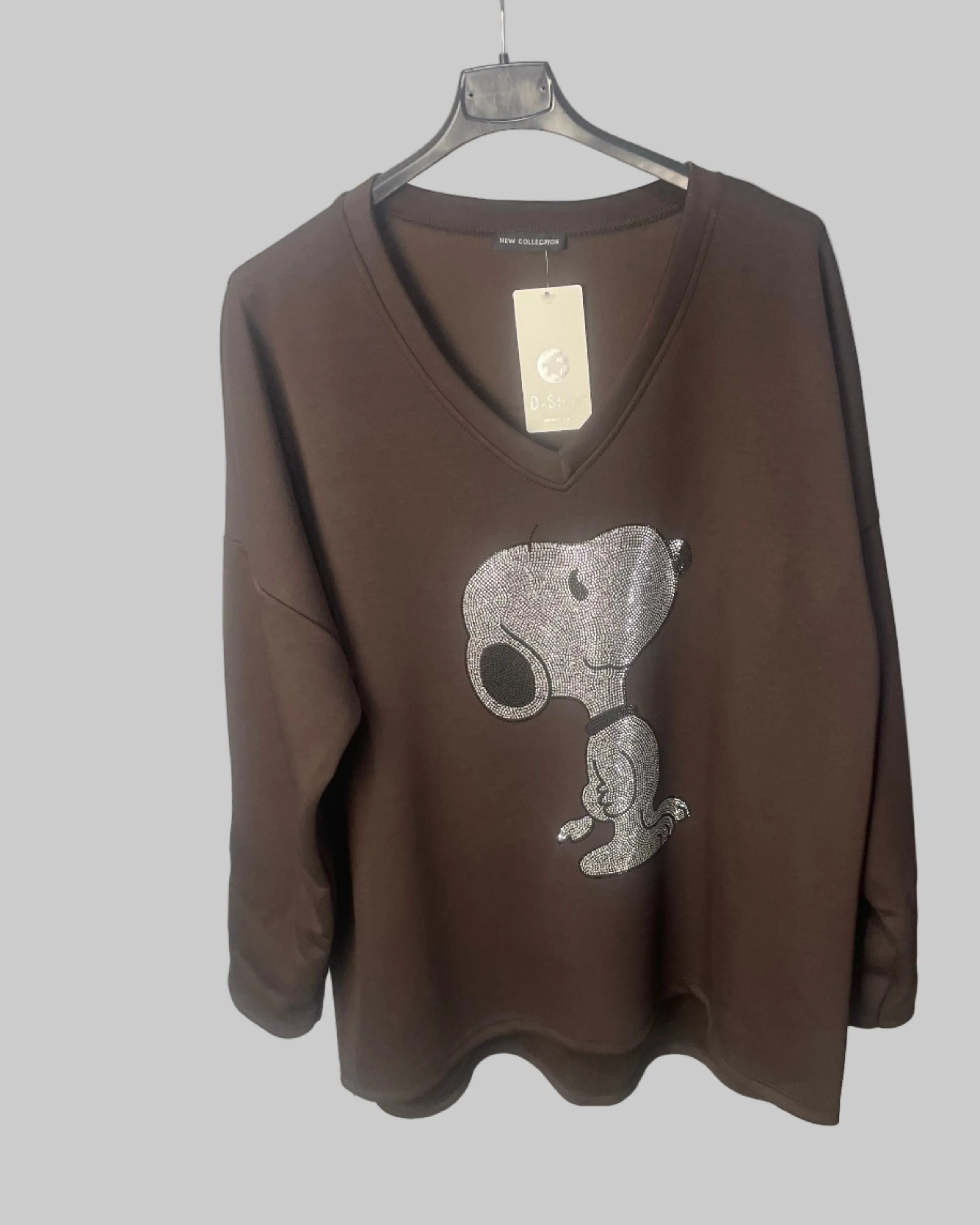 pull Shiny Pup chocolat oversize motif strass – Mam’s Ailes