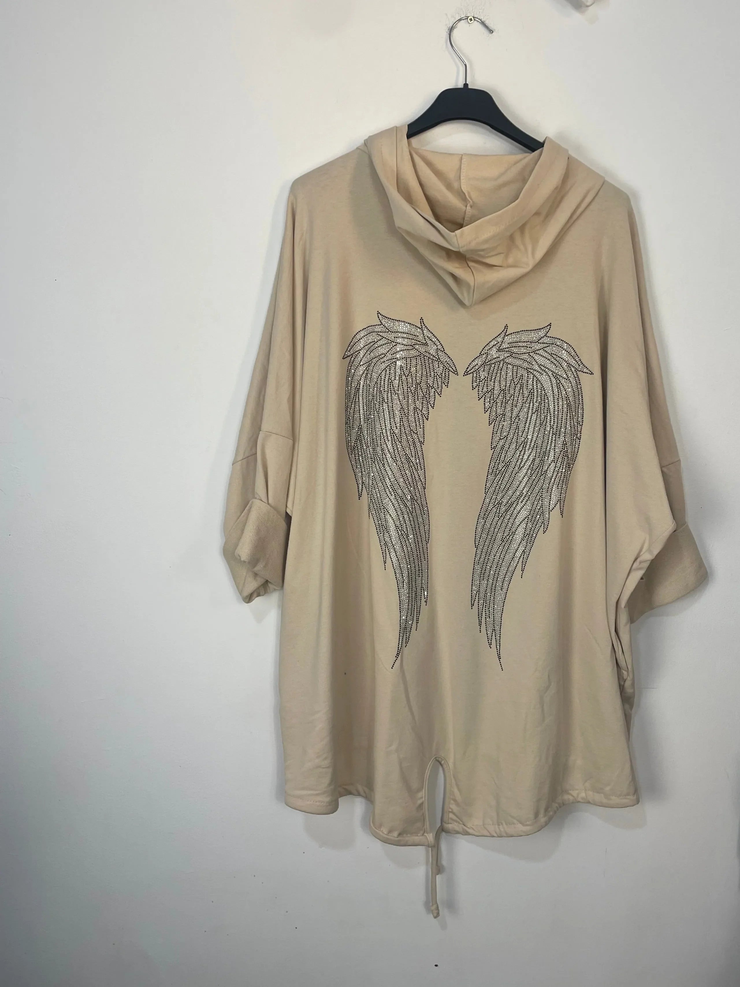 Veste oversize à capuche ailes strass – Made in Italy