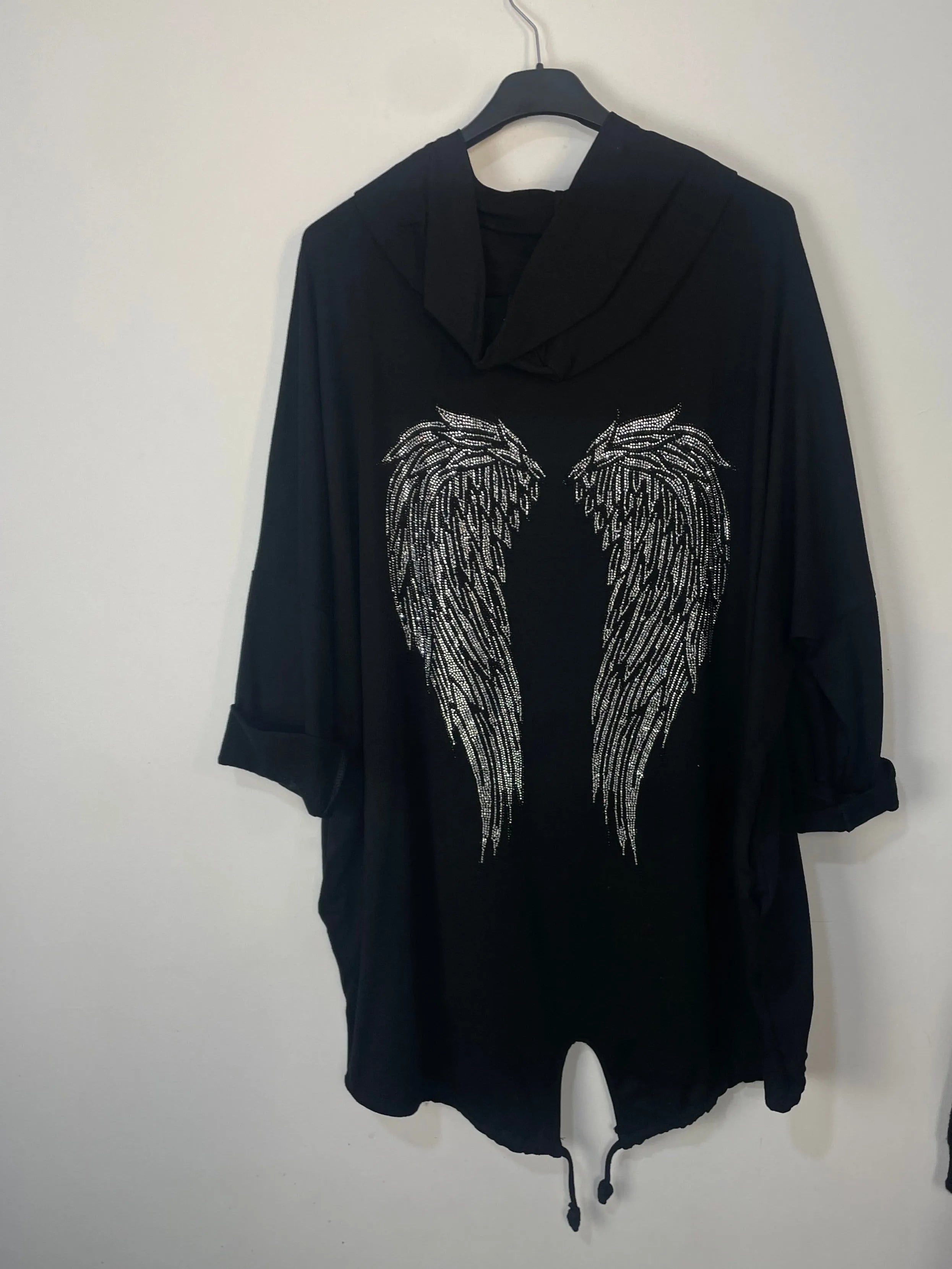 Veste oversize à capuche ailes strass – Made in Italy