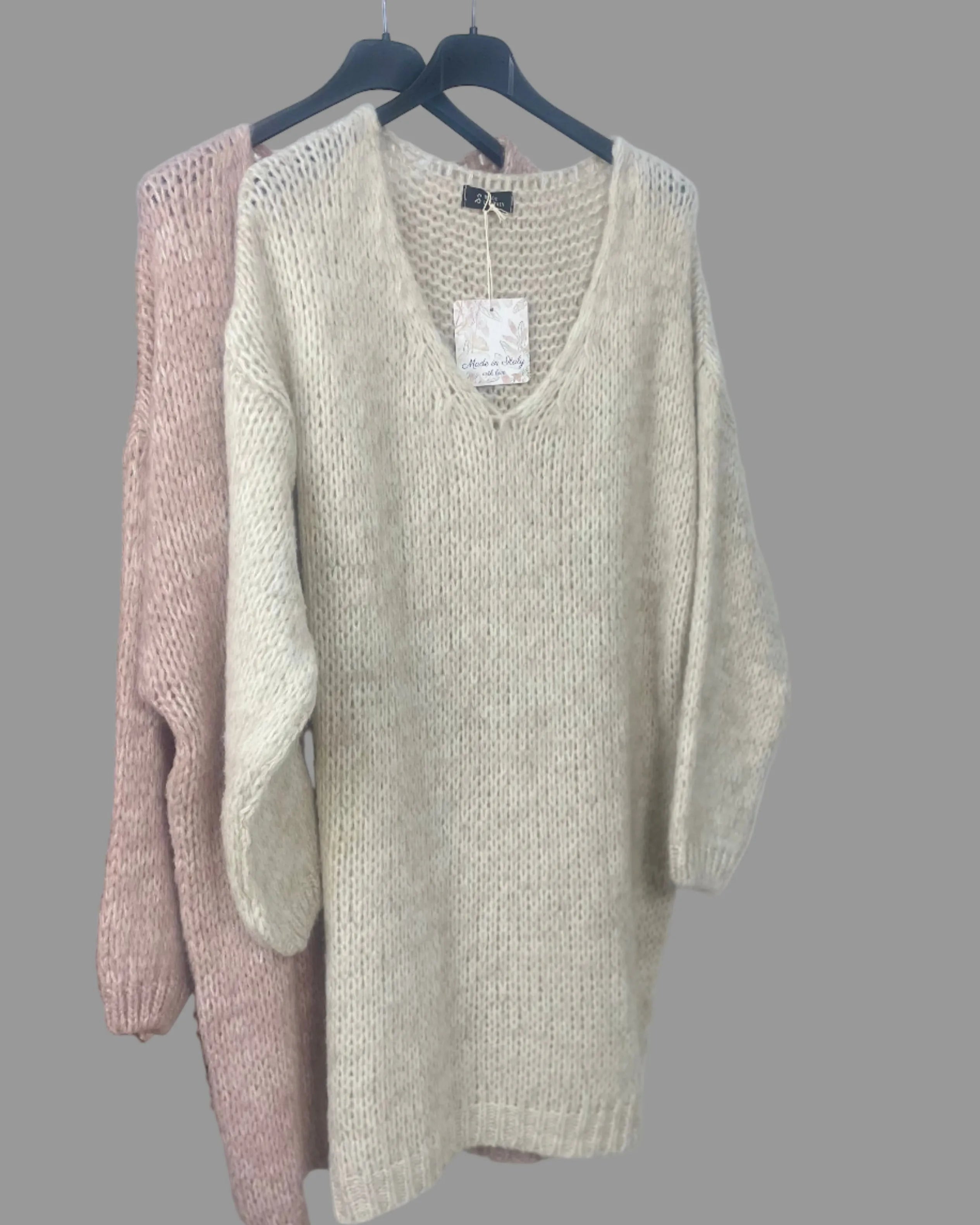 Robe pull femme grande taille rose chiné et beige