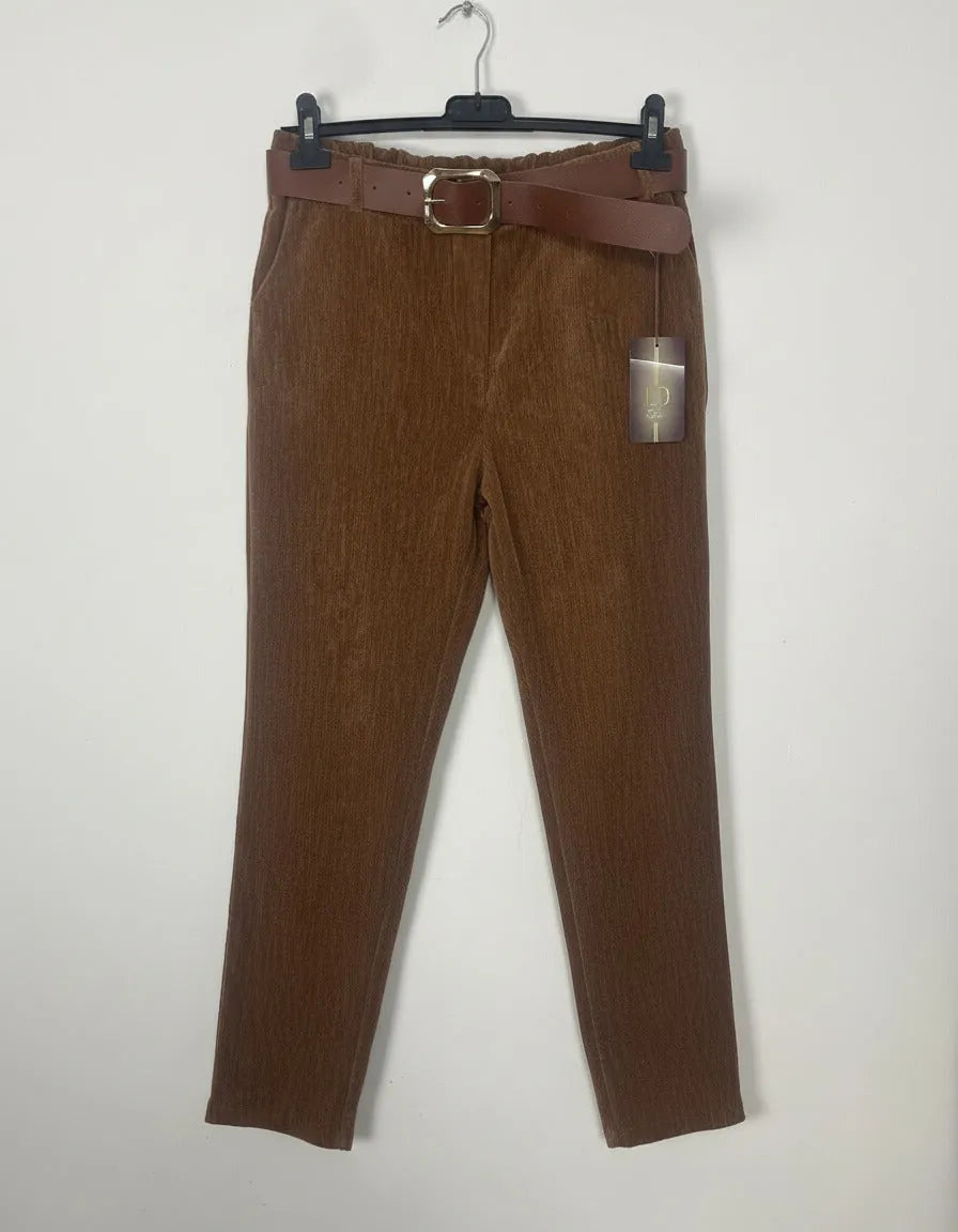 Pantalon camel avec ceinture femme