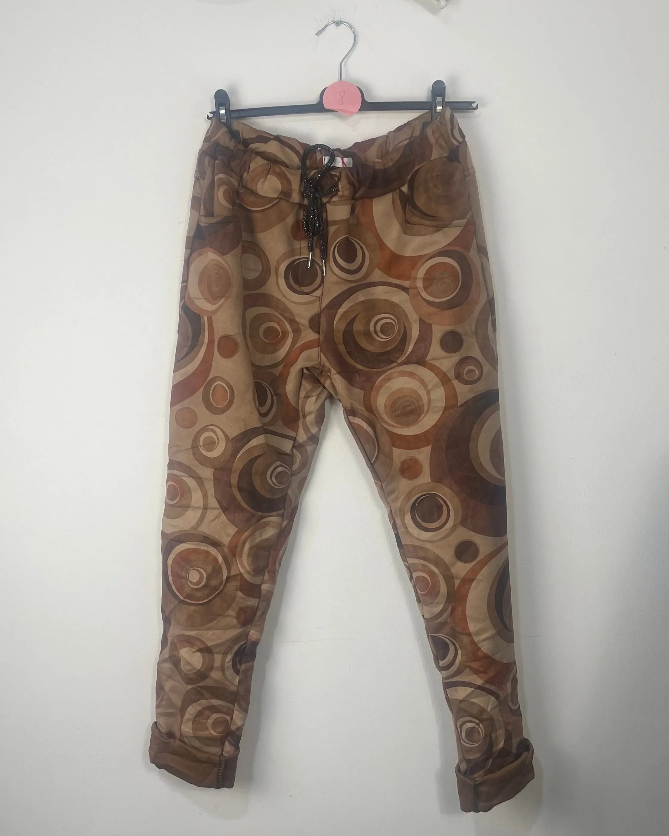 pantalon suédine caramel motif cercles bohème