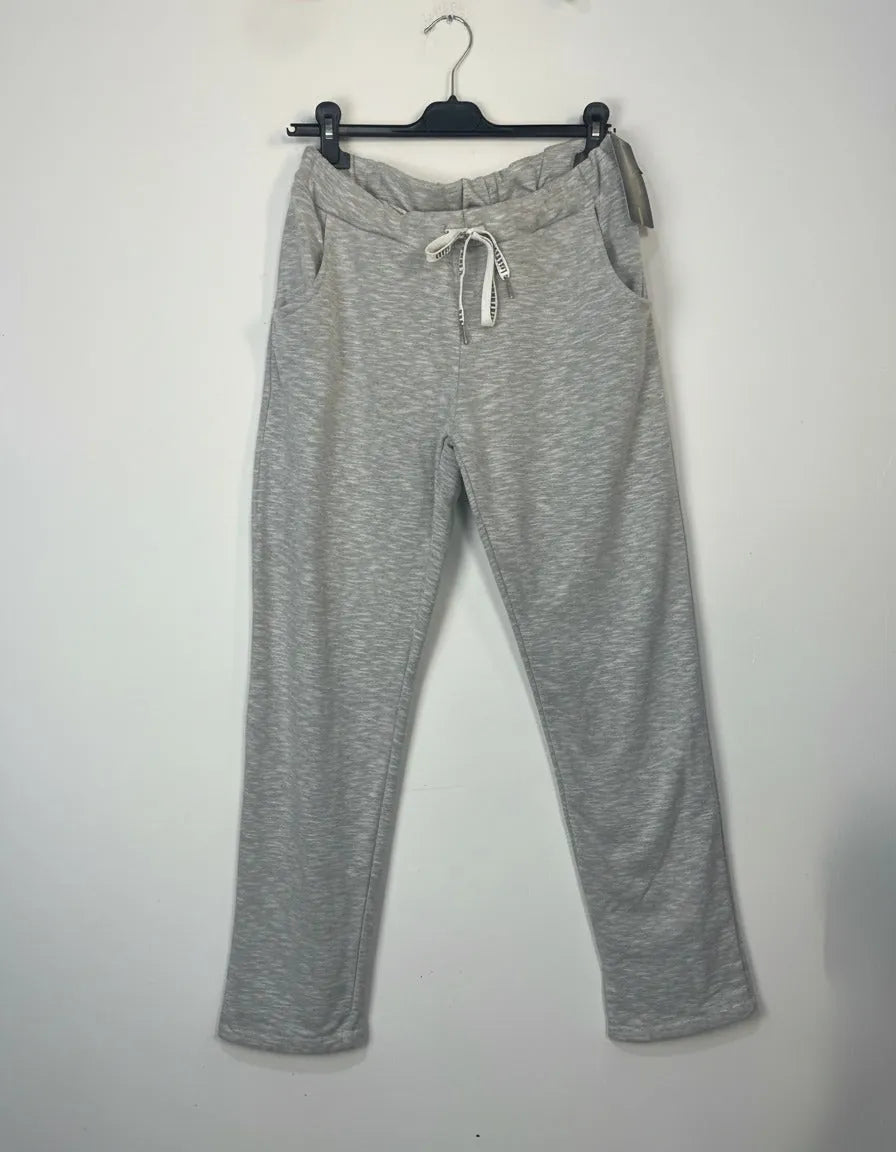 Jogging confort femme gris chiné, coupe droite, made in Italy
