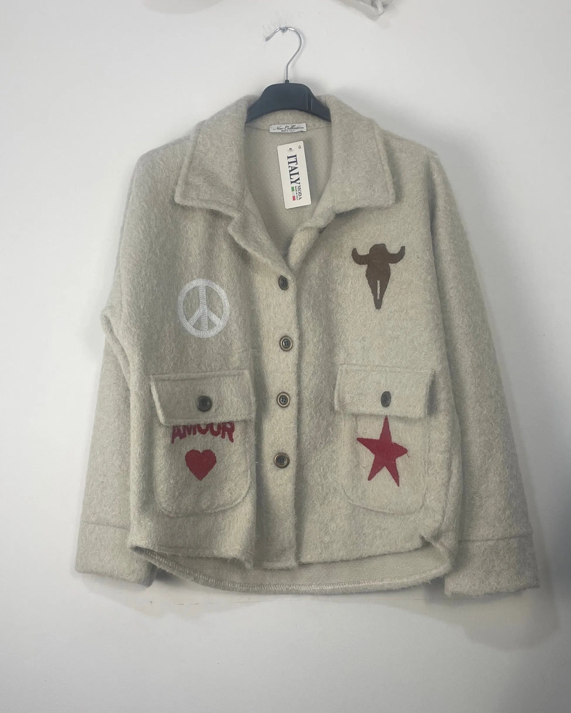 Veste coupe courte avec poches et badges beige