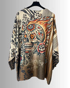 Pull Calavera d’Or femme motif tête de mort dorée, col V pailleté – face avant