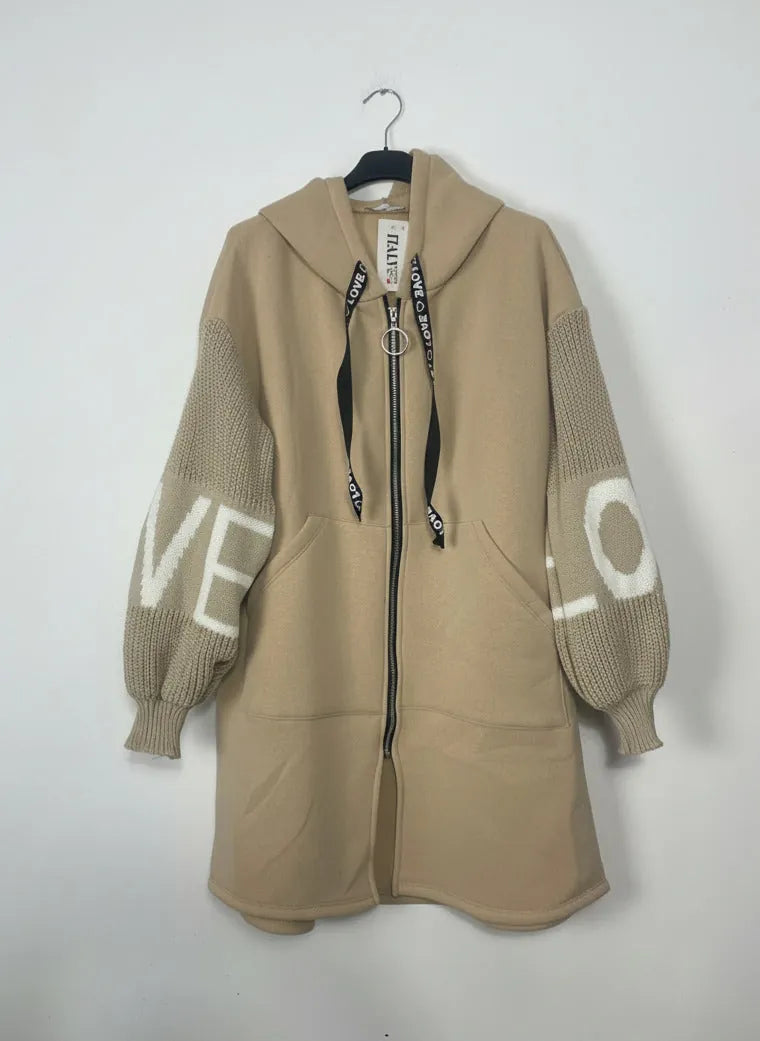 Sweat long femme avec capuche et broderie Stitch derrière