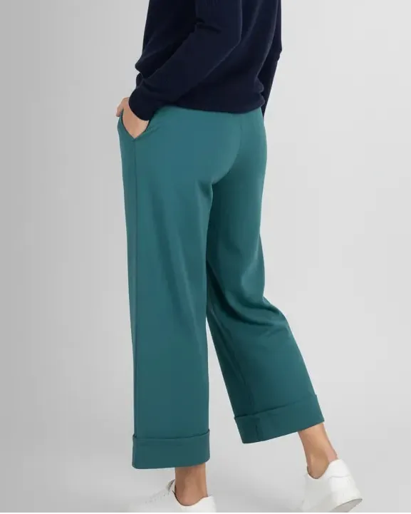 Pantalon Roma femme  à jambe large, taille élastique, viscose fluide made in Italy