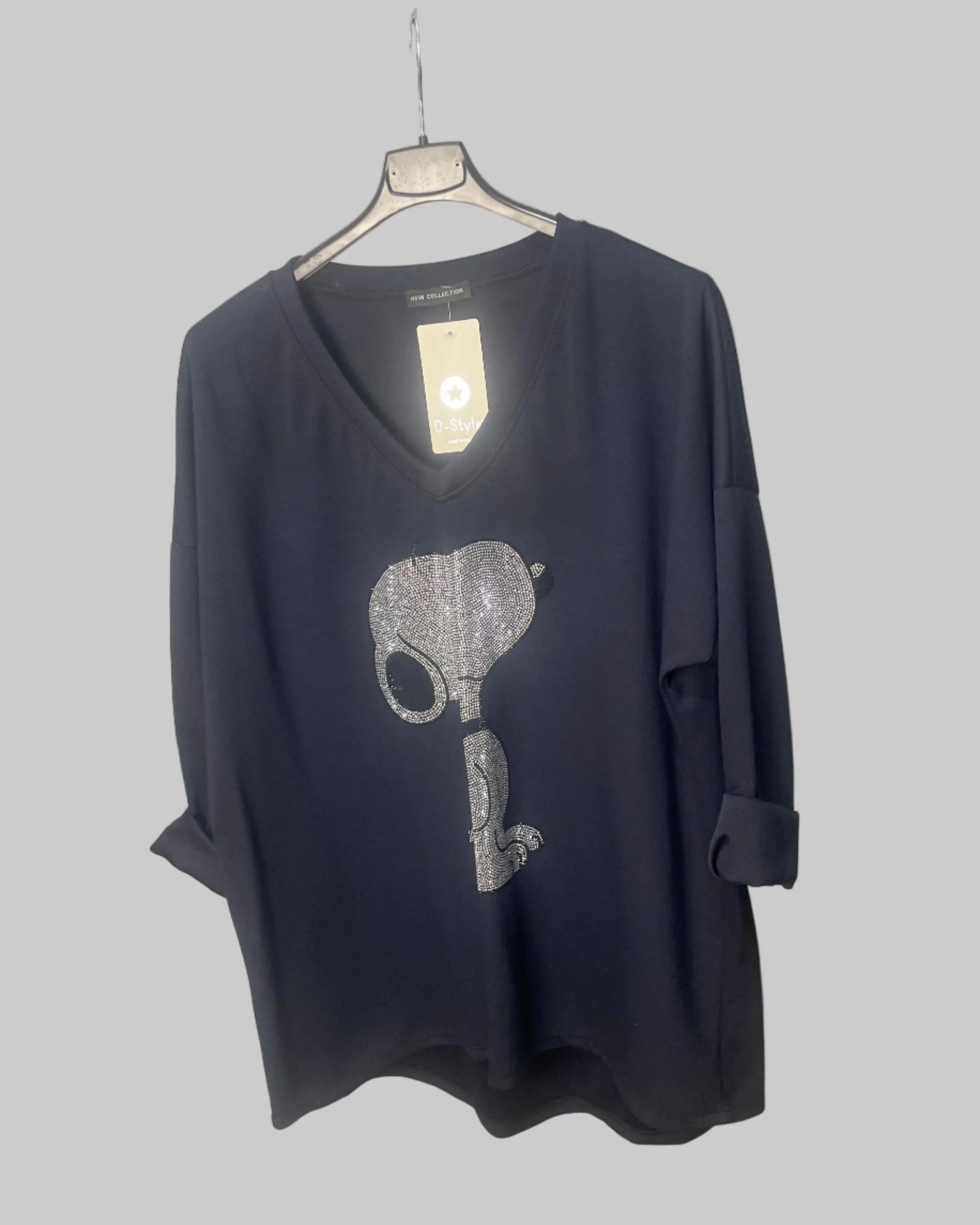 Pull marine dos long 75 cm femme grande taille