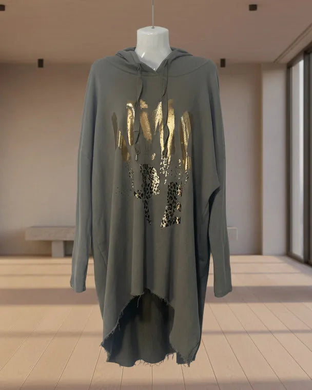 Tunique sweat taupe longue femme AMOR doré – Mam’sailes