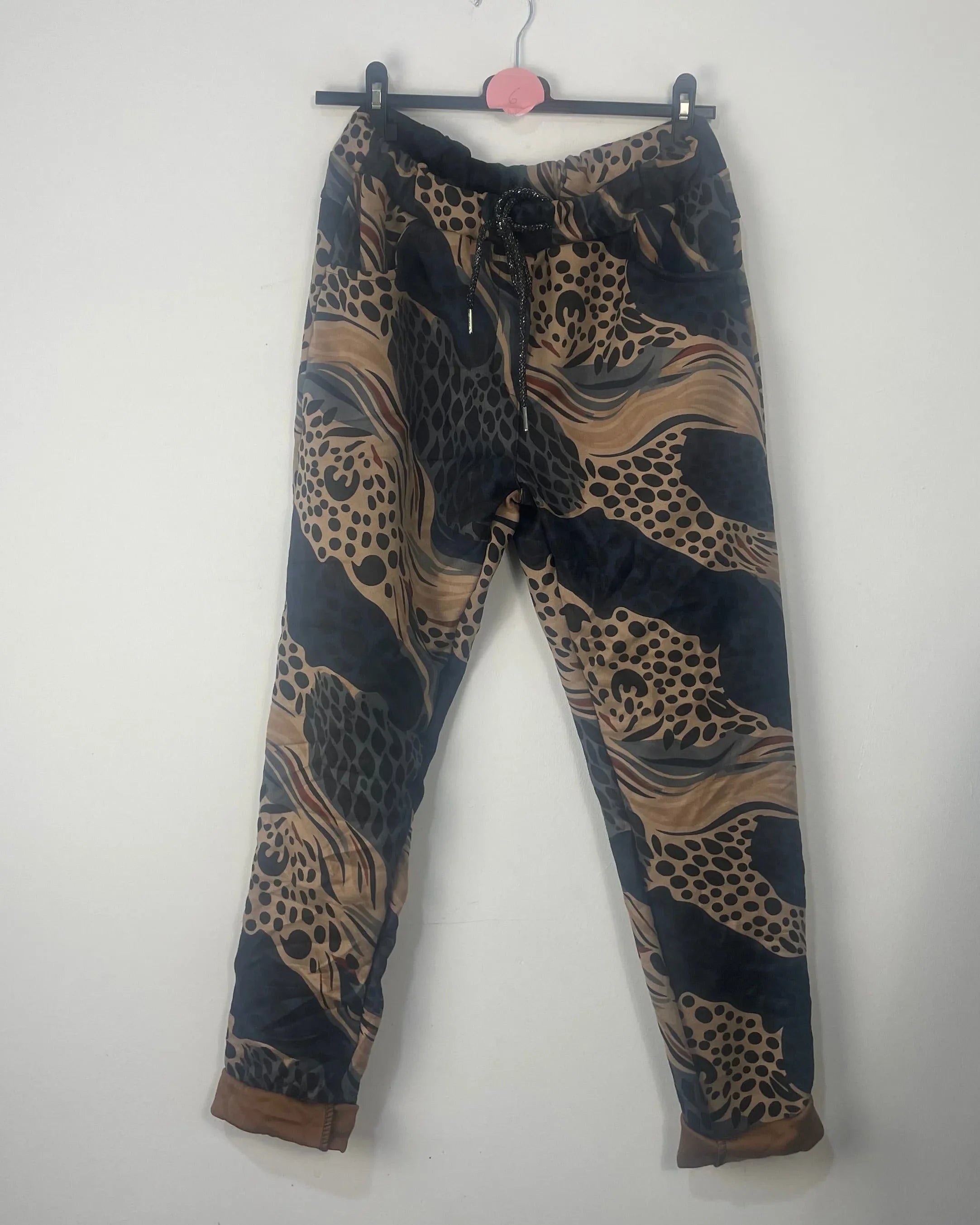 pantalon suédine marine motif sauvage femme