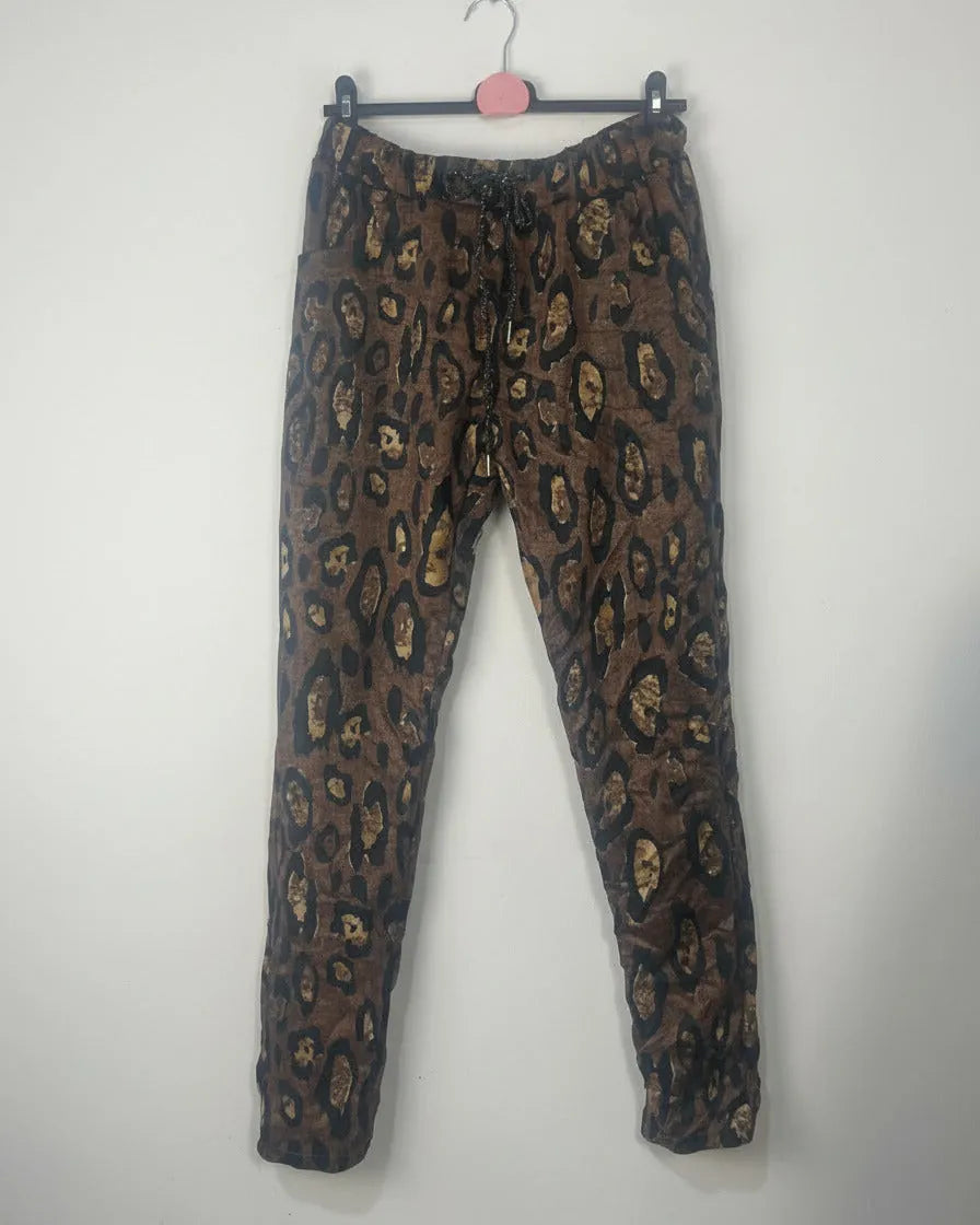 pantalon femme léopard suédine gold