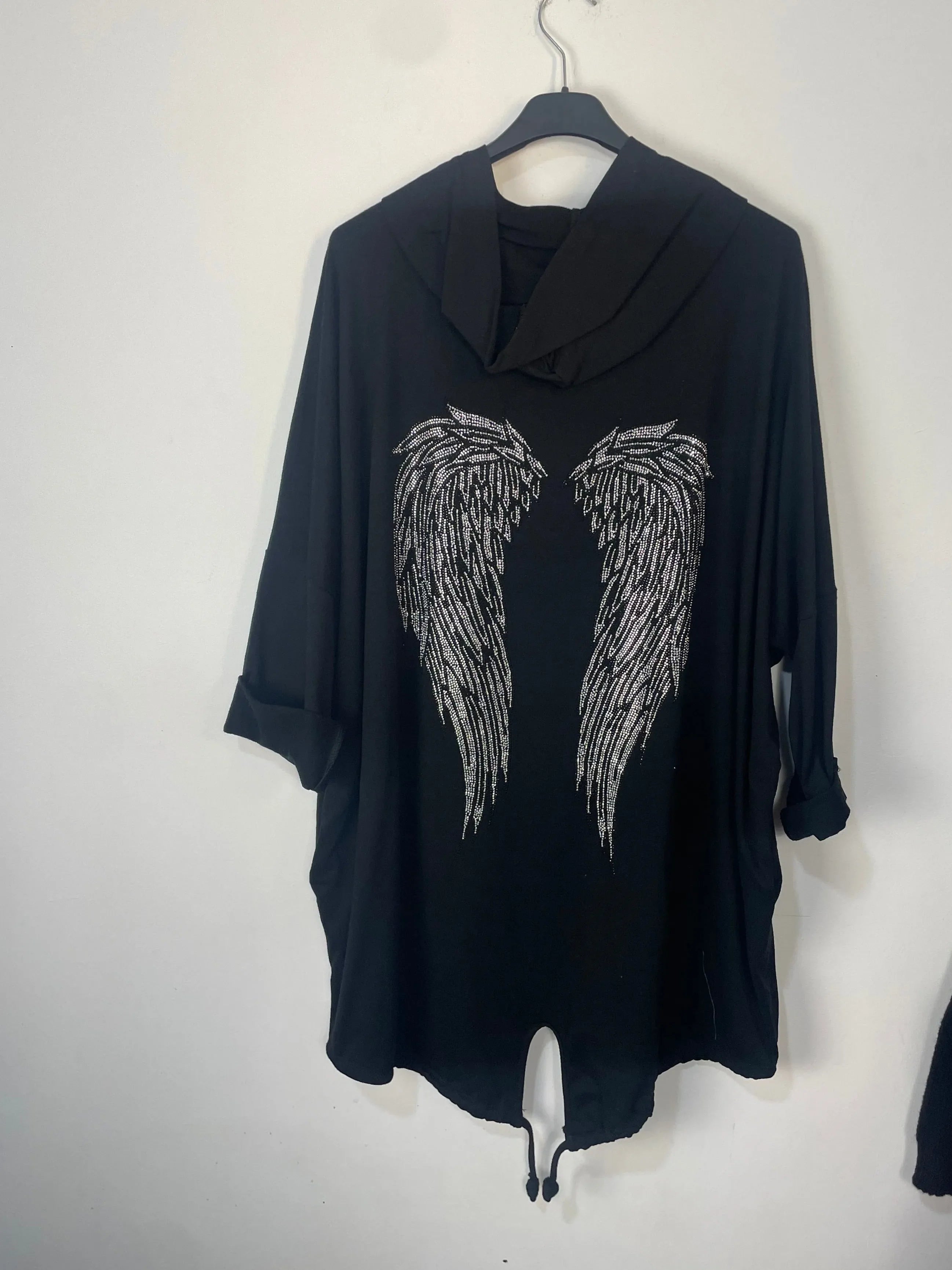 Veste oversize à capuche ailes strass – Made in Italy