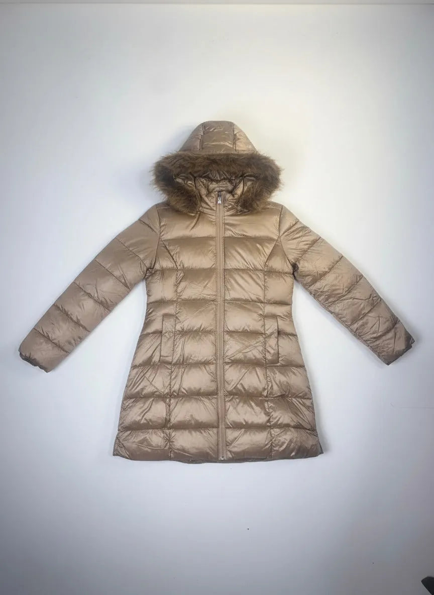 Doudoune femme couleur champagne avec capuche amovible – Mam’s Ailes