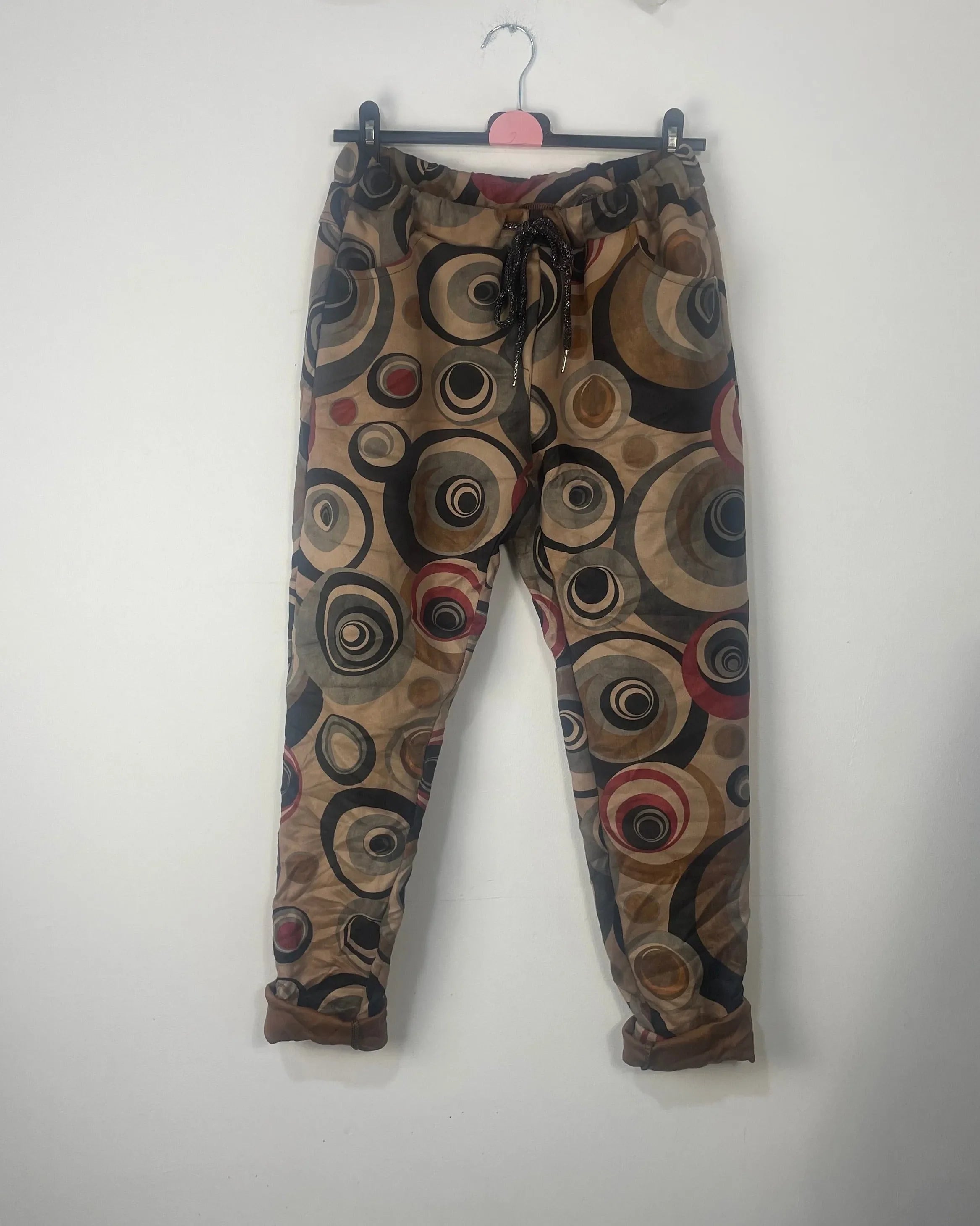 pantalon suédine camel motif cercles bohème