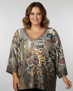 Pull Calavera d’Or femme motif tête de mort dorée, col V pailleté – face avant