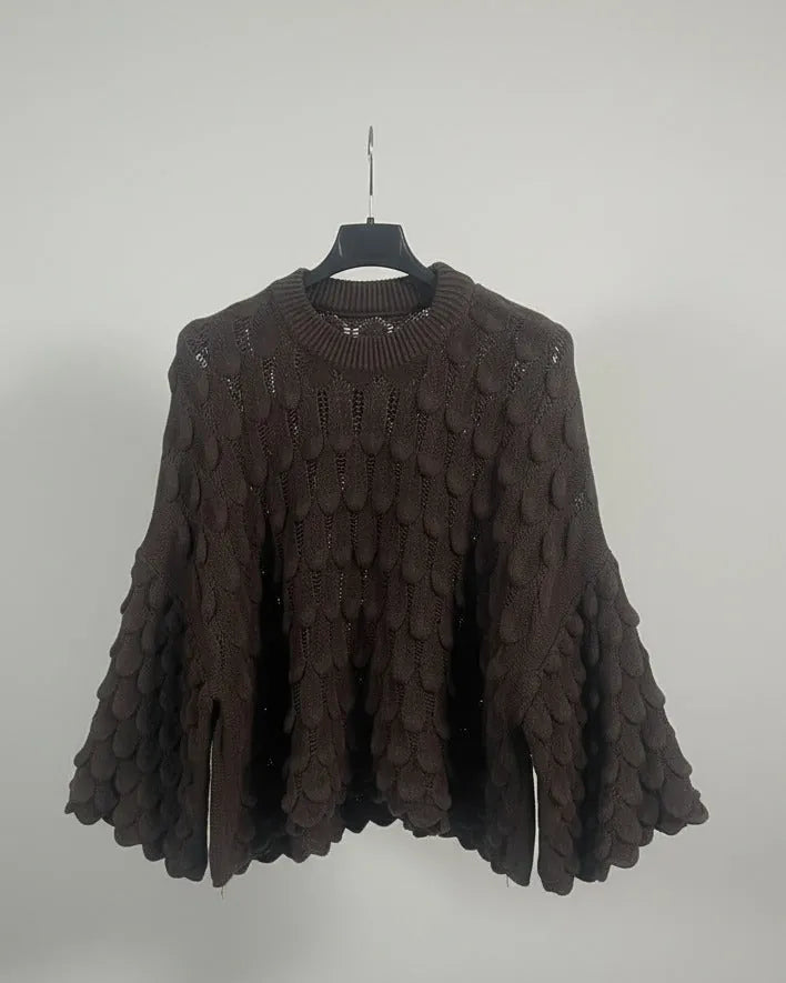 Pull Élise femme couleur chocolat – maille écailles chic
