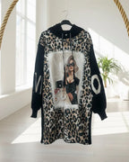 Robe sweat oversize léopard manches LOVE