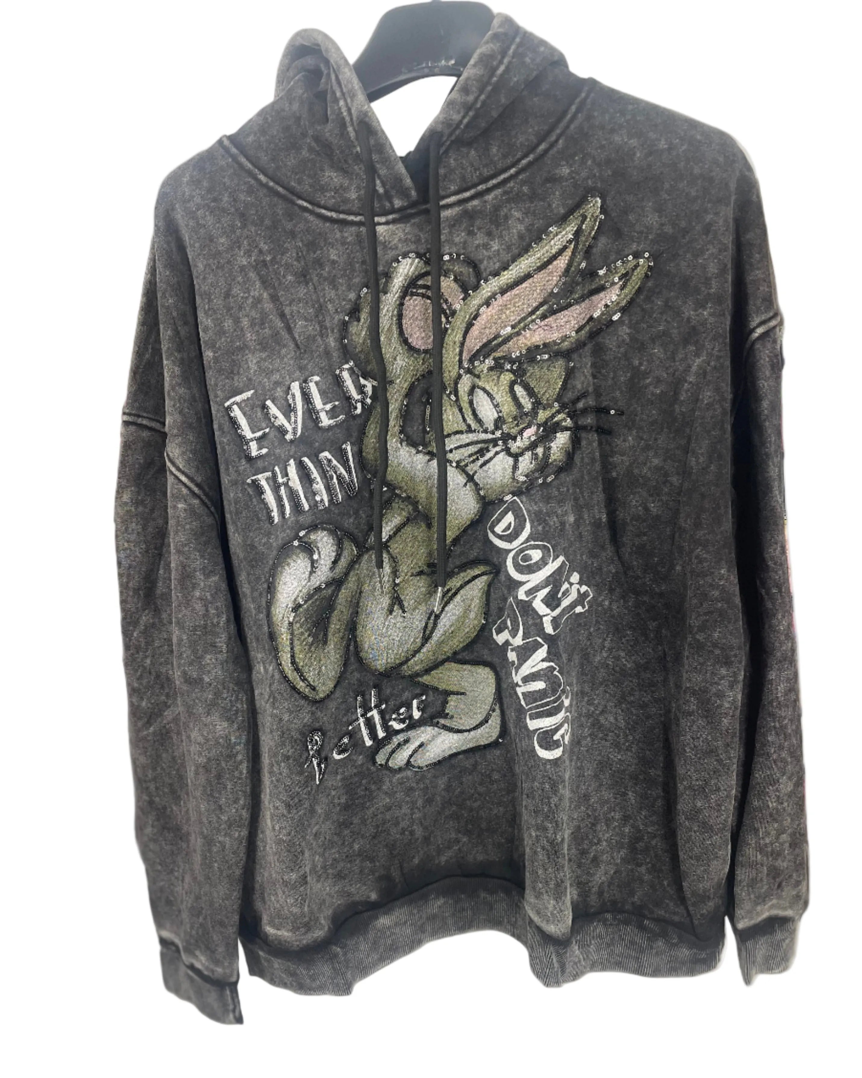 Sweat oversize gris motif Bugs Bunny sequins femme