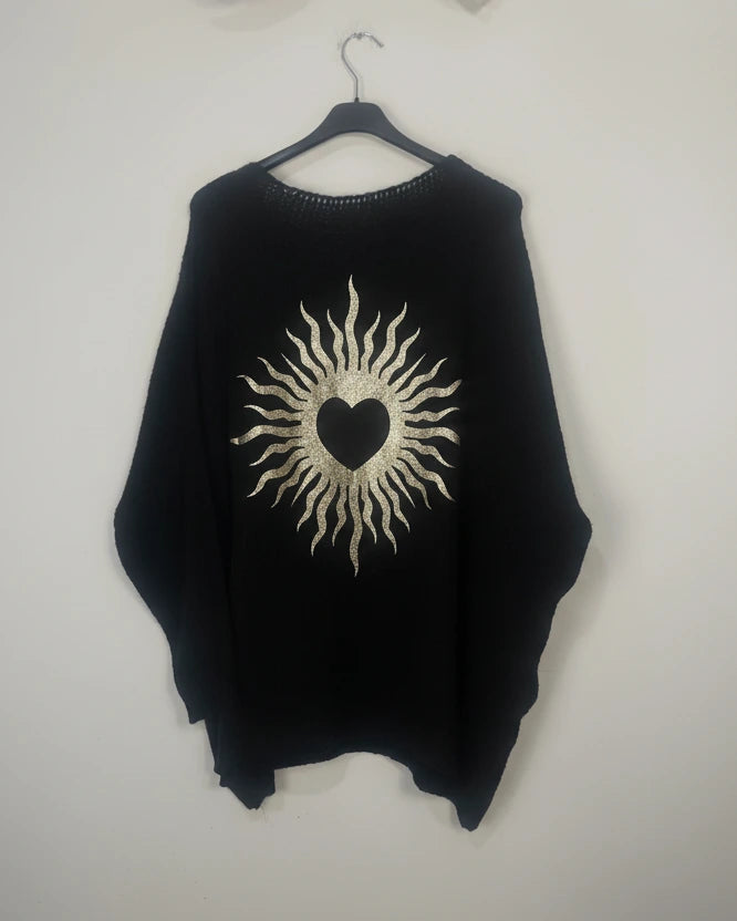 Pull Rayon d'Amour dos cœur solaire doré – devant sage dos WOW
