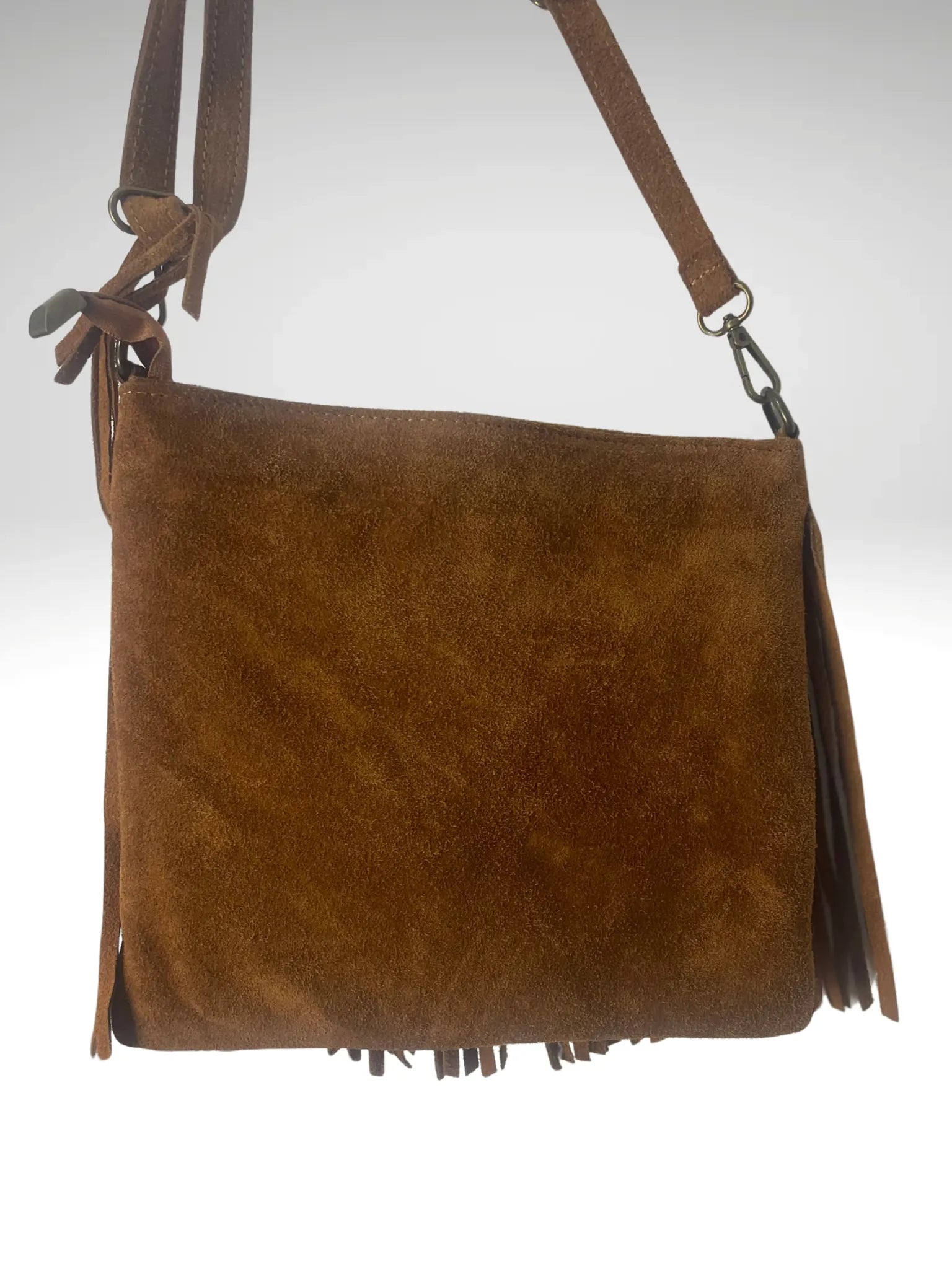 Sac cuir véritable à franges esprit bohème – bandoulière réglable amovible
